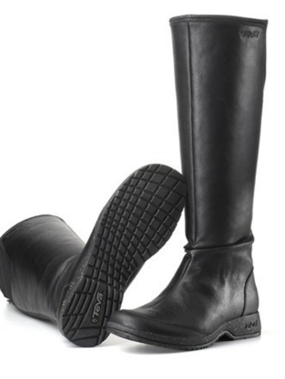 Teva Afton Women's Black Over-the-Knee Leather Boots Sz 8 Comfort Stretch Panels